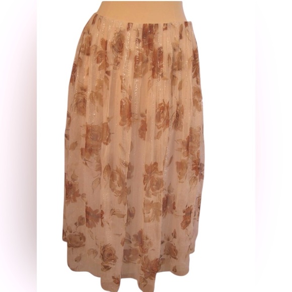 Chadwick’s Silk Floral Cream & Brown ALine Skirt Size 16 Metallic Thread Vintage - Picture 11 of 11